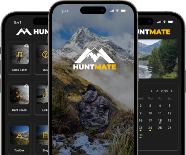 Hunt Mate app on three phones